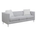 Light Grey Tufted Upholstered Sofa with Faux-Fur Pillow